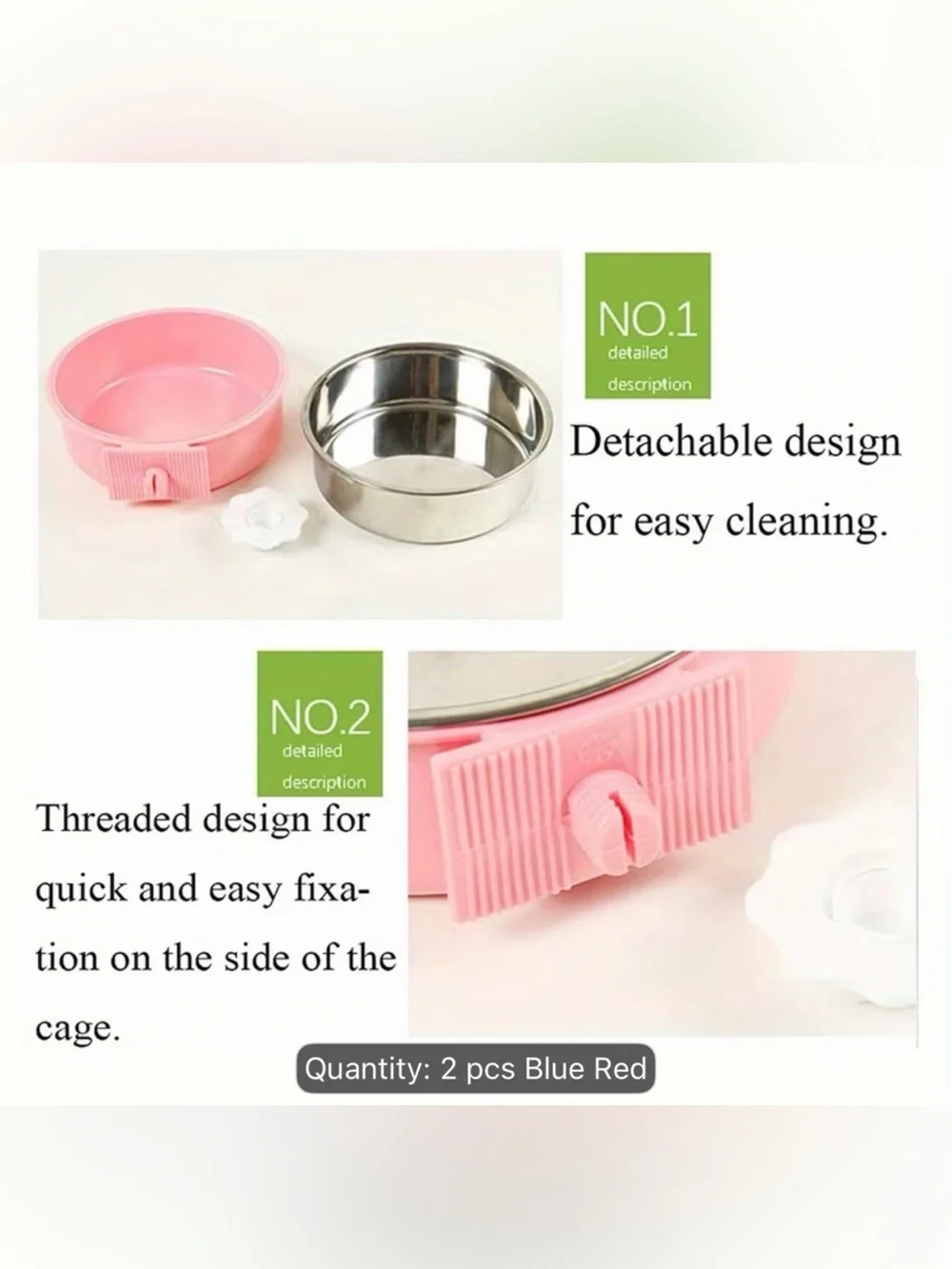 🥳 2 for $15 🥳 2 Small Pet Stainless Steel Clip-On Pink/Blue Food and Water Bowls